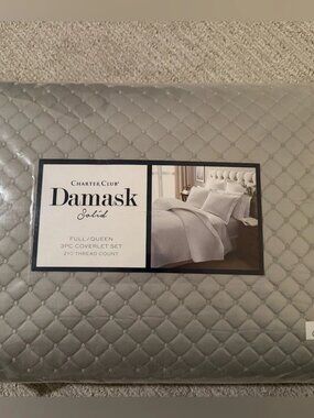 Charter Club Damask Gray Full Queen Coverlet Set